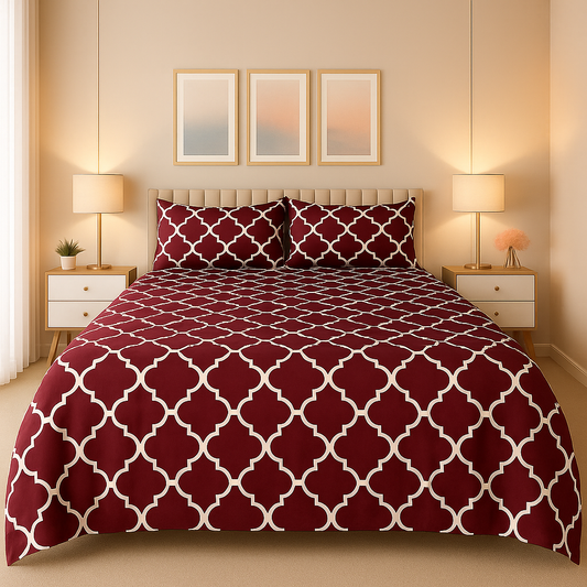 MAROON PENDORA BEDSHEET SET - 3 PCS