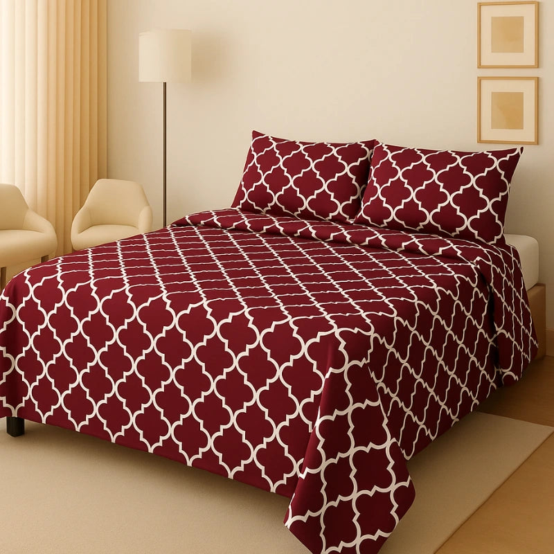 MAROON PENDORA BEDSHEET SET - 3 PCS
